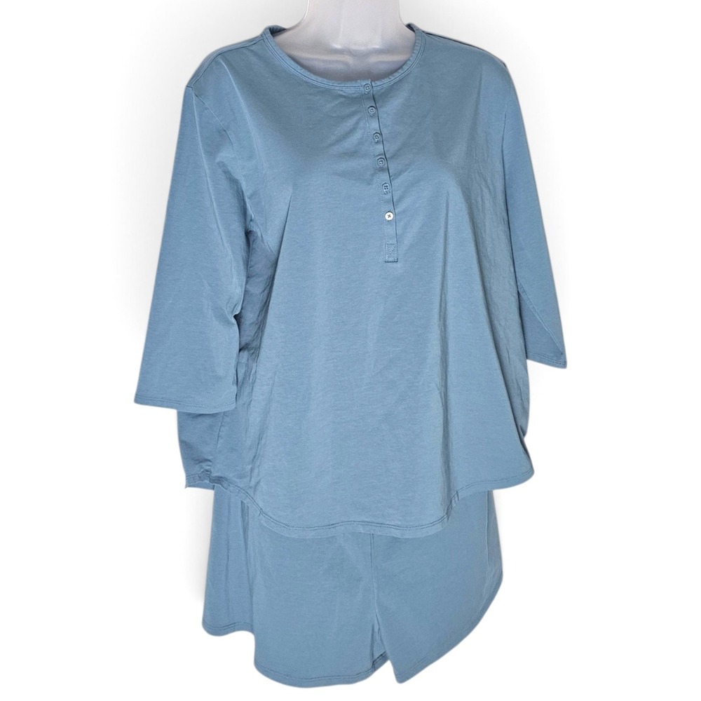 ThirdLove Wonder Knit Blue Henley Pajama Shorts Set in Size XL Loungewear